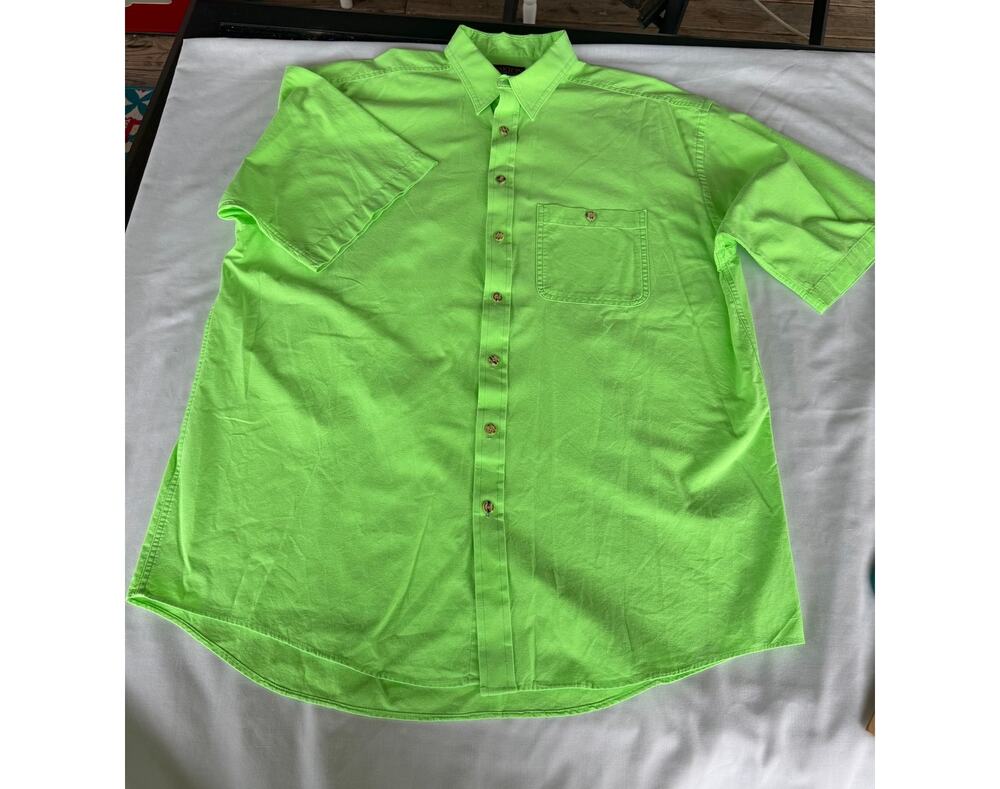 Vintage Retro USA Made 100% Cotton Oakton Limited Lime Green Shirt XL Tall